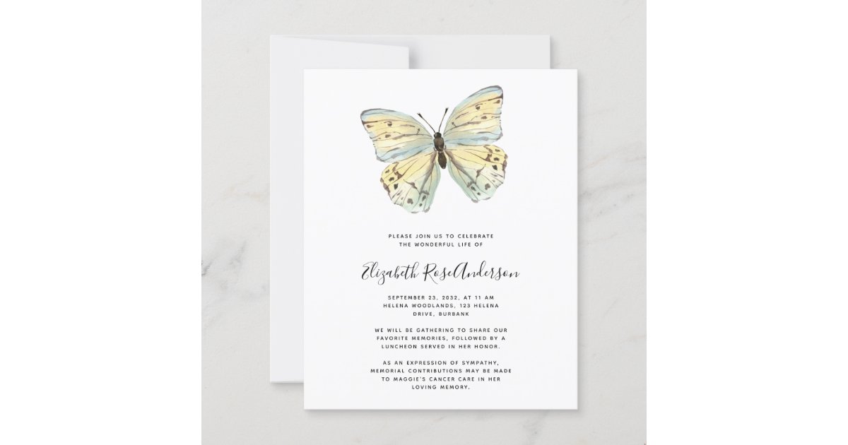 BUDGET Butterfly Celebration of Life Invitation | Zazzle