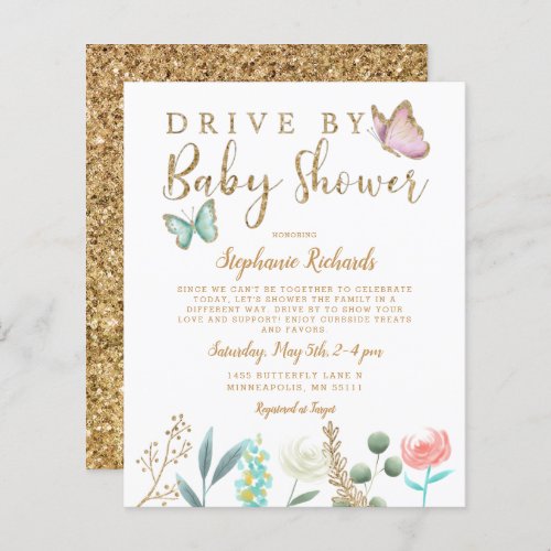 Budget Butterfly Drive By Baby Shower Invititation