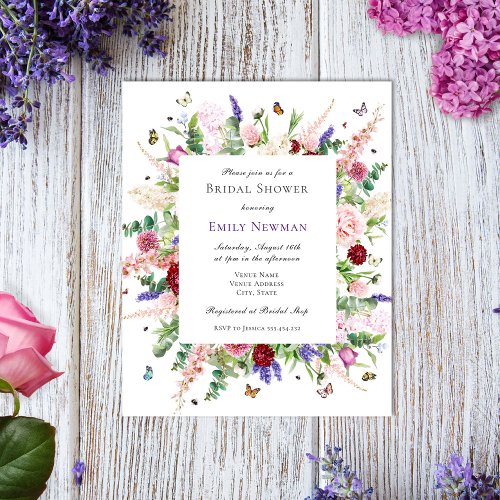 Budget Butterfly  Floral Bridal Shower Invitation