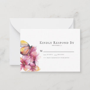 BUDGET Butterfly Floral Wedding RSVP Card