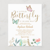 Budget Butterfly Garden Gold Baby Shower Invite (Front)