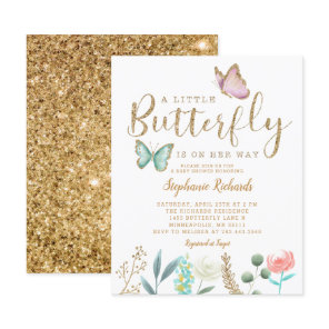 Budget Butterfly Garden Gold Baby Shower Invite