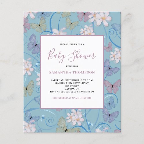 Budget Butterfly Girl Baby Shower Invitation Flyer