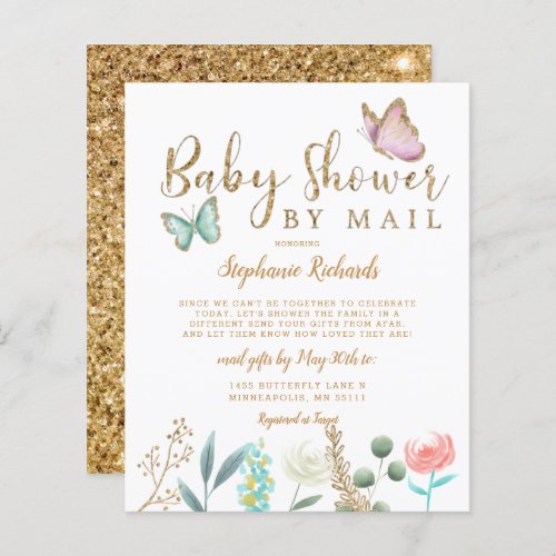 Budget Butterfly Gold Baby Shower By Mail Invite