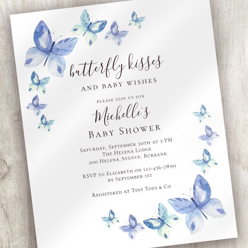 Budget Butterfly Kisses Baby Shower Invitation