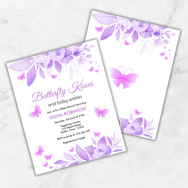 Budget Butterfly Kisses Baby Shower Invitation (Budget Purple Butterfly Kisses & Baby Wishes Baby Shower Invitation )
