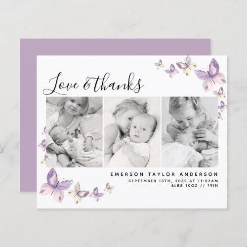 Budget Butterfly Photo Baby Thank You Card