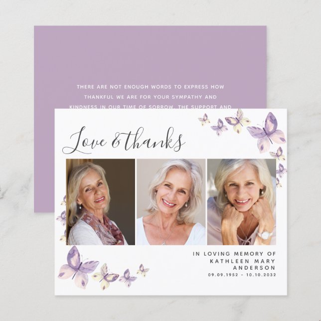 Budget Butterfly Photo Funeral Thank You Card (Front/Back)