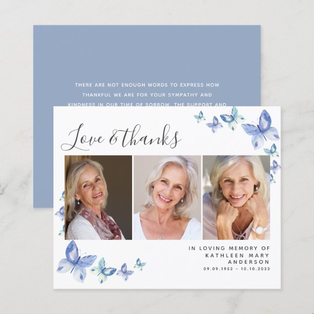 Budget Butterfly Photo Funeral Thank You Card (Front/Back)