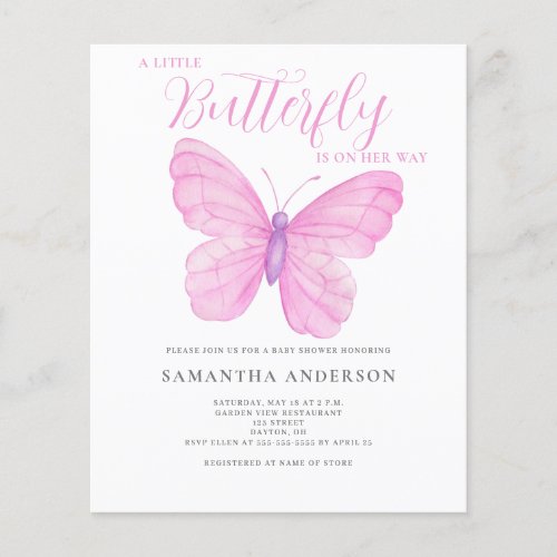 Budget Butterfly Pink Baby Shower Invitation Flyer