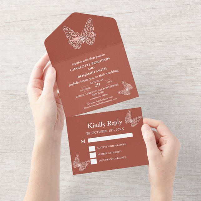 Budget Butterfly Terracotta Wedding  All In One Invitation (Tearaway)