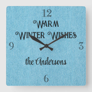 Budget Buy Winter Blue Denim Print 10.75-in Square Wall Clock