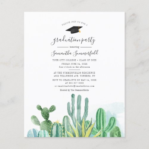 Budget Cacti Watercolor 2022 Graduation Party