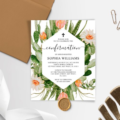 Budget Cactus Flower Frame Confirmation Invitation