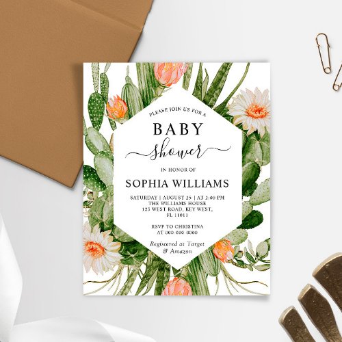 Budget Cactus Flowers Baby Shower Invitation