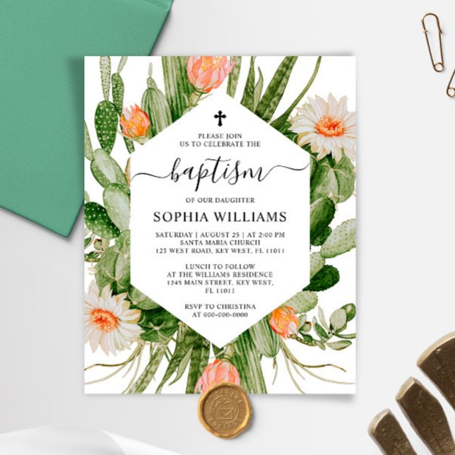 Budget Cactus Flowers Frame Baptism Invitation (Creator Uploaded)