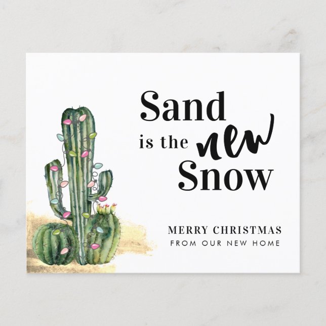 Budget Cactus Merry Christmas New Address Card (Front)