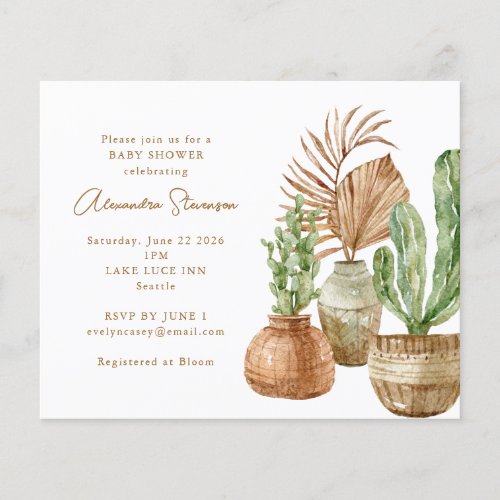 Budget Cactus Pampas Baby Shower Invitation