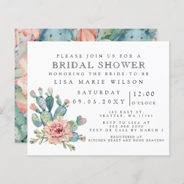 Budget Cactus Rose Bridal Shower Invitation