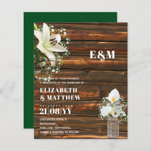 BUDGET Calla Lilies Chic Shabby Wedding Invite