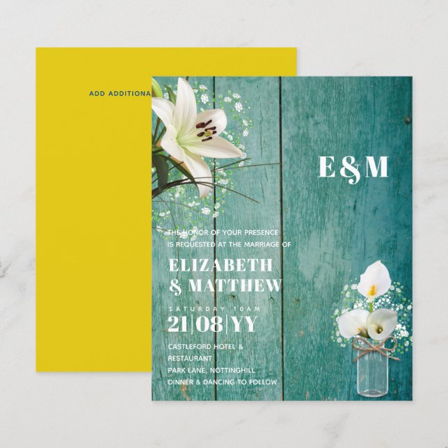 BUDGET Calla Lilies Chic Shabby Wedding Invite (Front/Back)