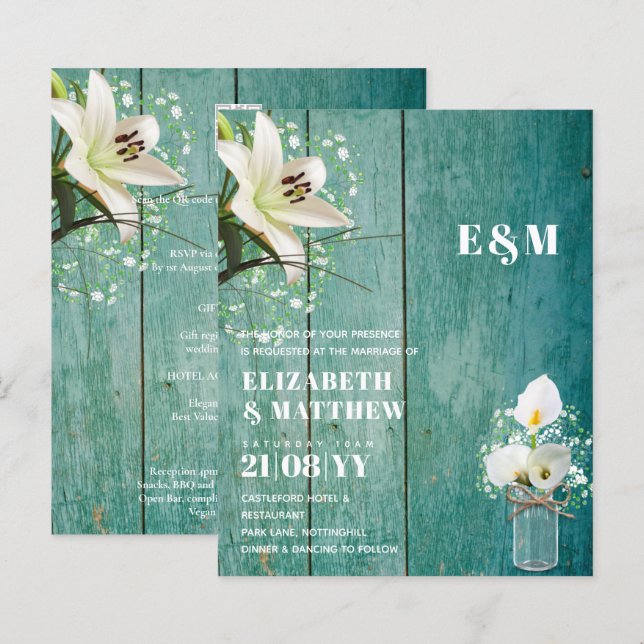 BUDGET Calla Lilies Chic Shabby Wedding Invite (Front/Back)