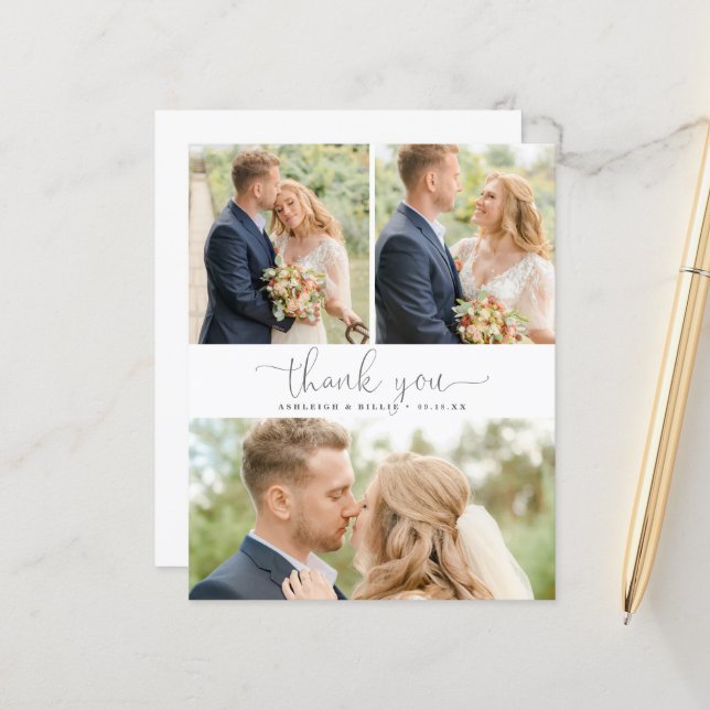 Budget Calligraphy 3 Photo Collage Thank You (Front/Back In Situ)