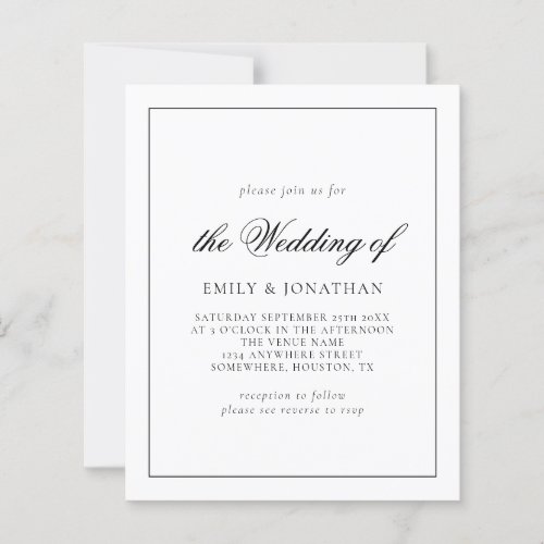 Budget Calligraphy Black White Wedding invite