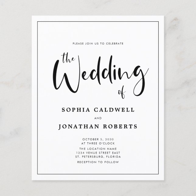 Budget Calligraphy Border Details Wedding Invite (Front)