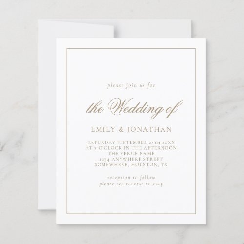 Budget Calligraphy Champagne Gold Wedding invite