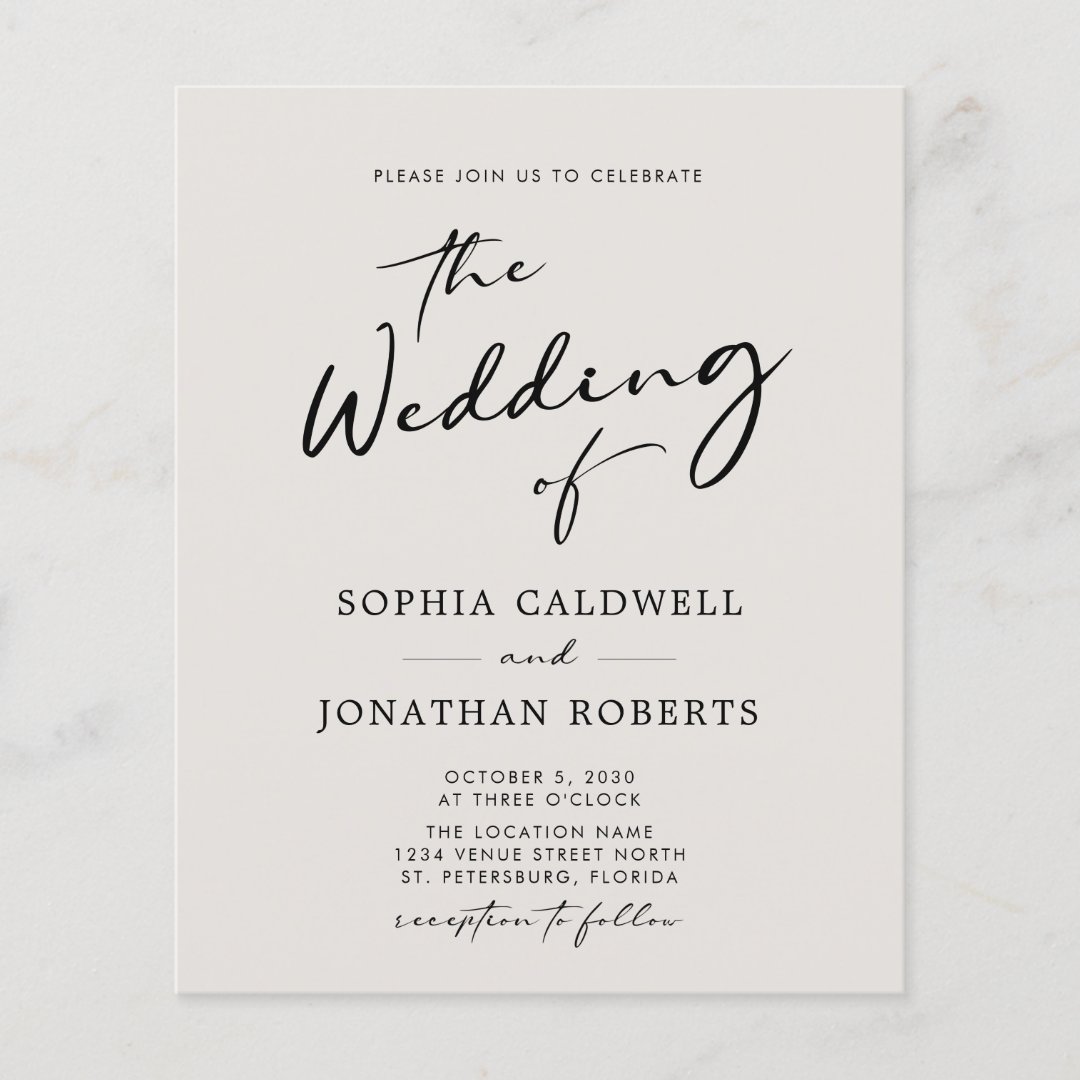 Budget Calligraphy Elegant Eggshell Wedding Invite 