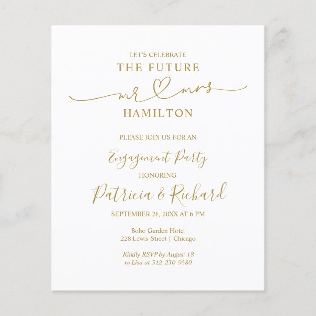 Budget Calligraphy Engagement Party  Announcement (Front)