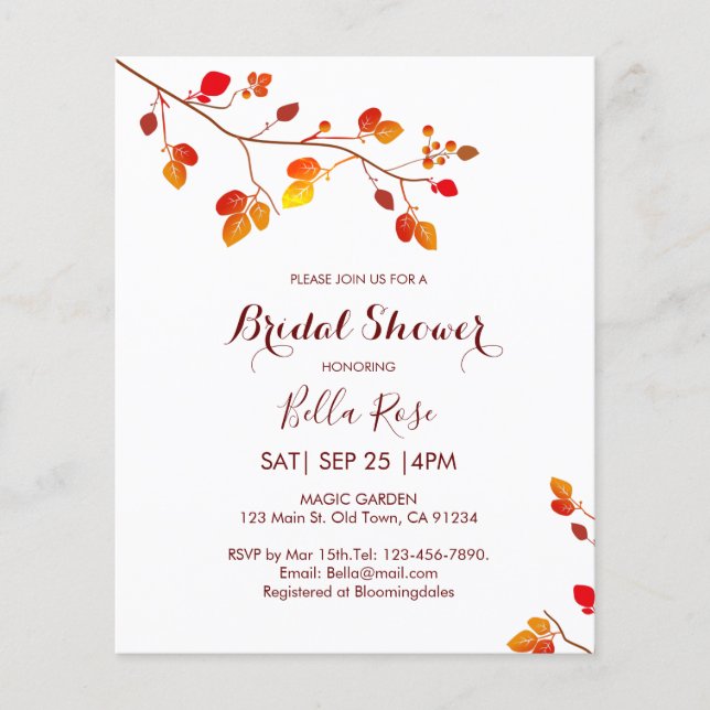 Budget Calligraphy Fall Bridal Shower Invitation (Front)
