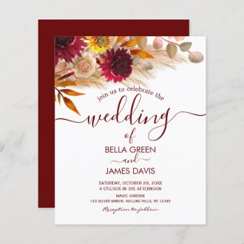 Budget Calligraphy Fall Foliage Wedding Invitation by FancyMeWedding at Zazzle