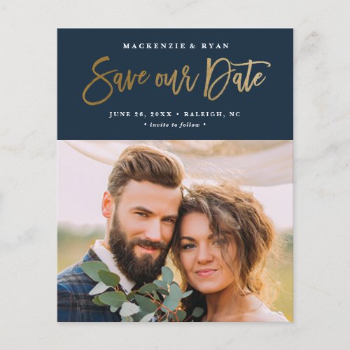 Budget Calligraphy Gold  Navy Blue Save The Date