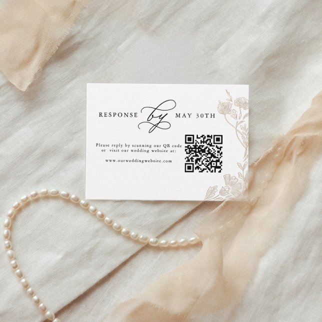Budget Calligraphy Hand drawn Floral QR Code Rsvp Enclosure Card (Creator Uploaded)