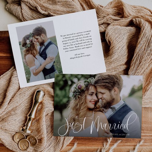Budget Calligraphy Just Married Wedding Photo Announcement