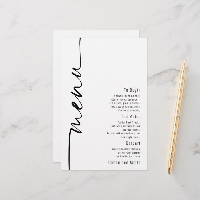 Budget Calligraphy Modern Wedding Menu (Front/Back In Situ)