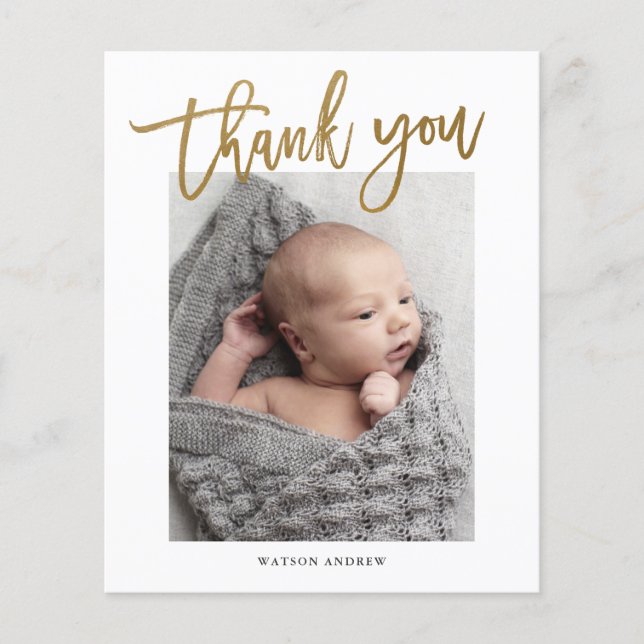 Budget Calligraphy Photo Baby Thank You Card (Front)