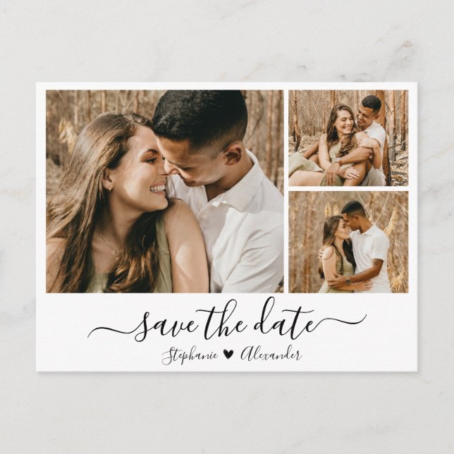 Budget Calligraphy Photo Collage Save The Date Ann Announcement Postcard (Front)
