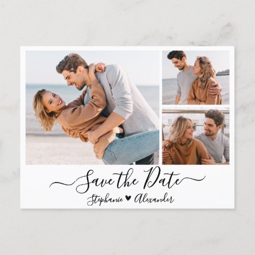 Budget Calligraphy Photo Collage Save The Date Announcement Postcard