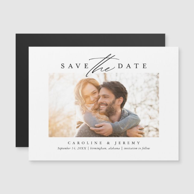 Budget Calligraphy Photo Save The Date Magnet (Front/Back)