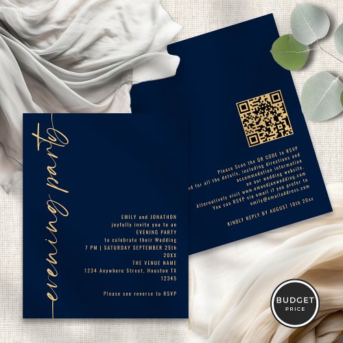 Budget Calligraphy QR Navy Wedding Evening Party