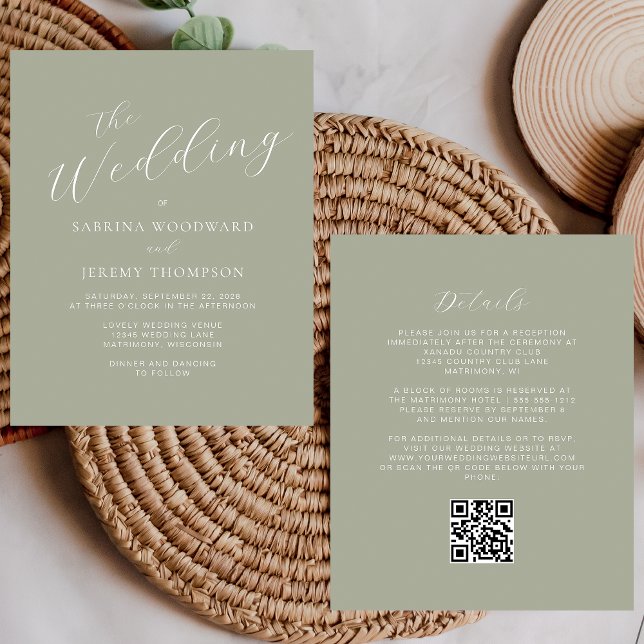 Budget Calligraphy Sage Green QR Code Wedding (Creator Uploaded)