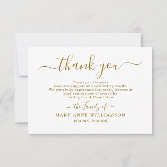 Budget Calligraphy Script Funeral Thank You Card | Zazzle