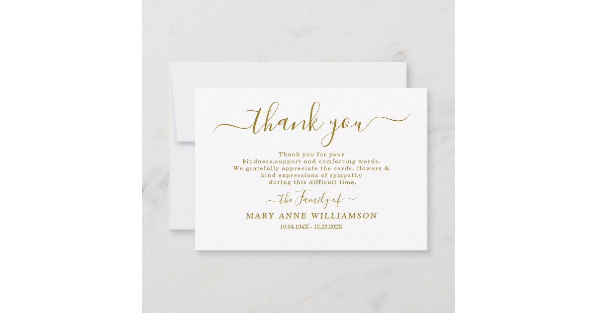 Budget Calligraphy Script Funeral Thank You Card | Zazzle