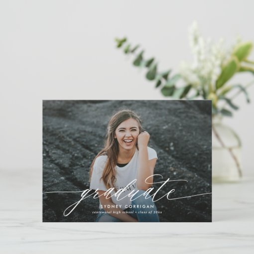 Budget Calligraphy Script Graduation Photo Invitation | Zazzle