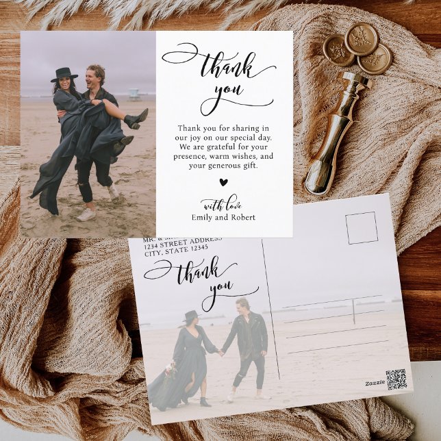 Budget Calligraphy Script Photo Wedding Thank You  Postcard (Creator Uploaded)
