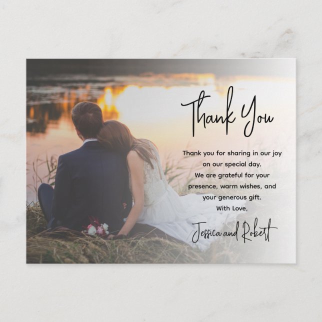 Budget Calligraphy Script Photo Wedding Thank You  Postcard (Front)