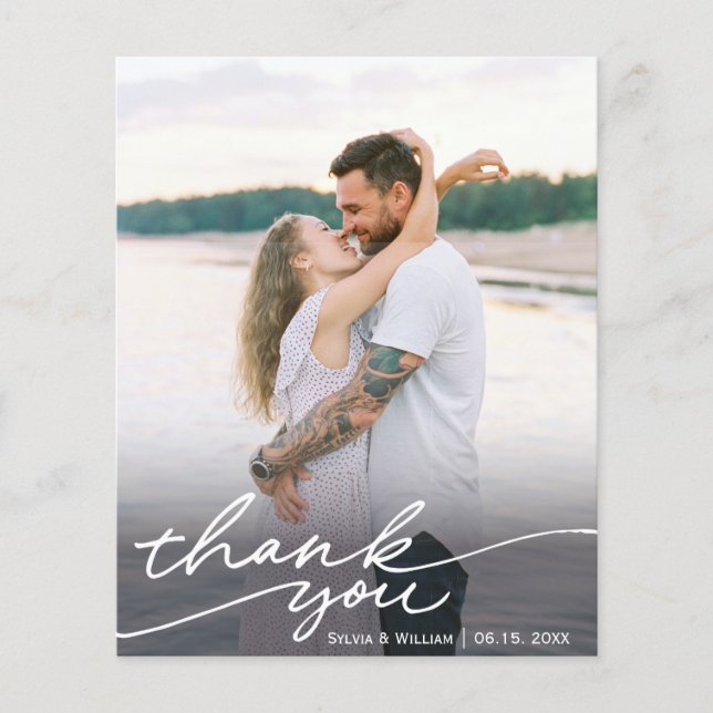 Budget Calligraphy Script Wedding Photo Thank You (Front)